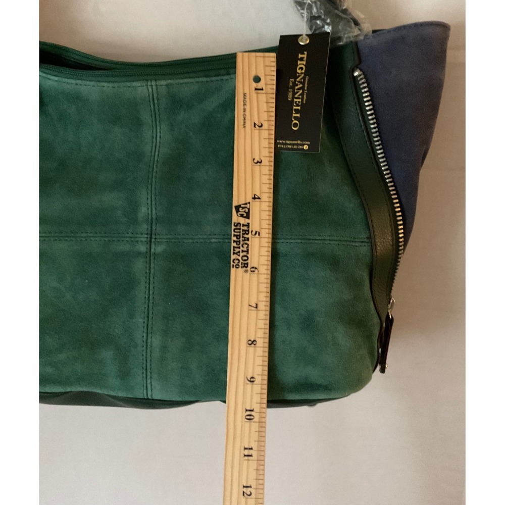 Tignanello Suede Colorblock Shopper Emerald Green Navy Side Zip  NEW - Picture 6 of 11